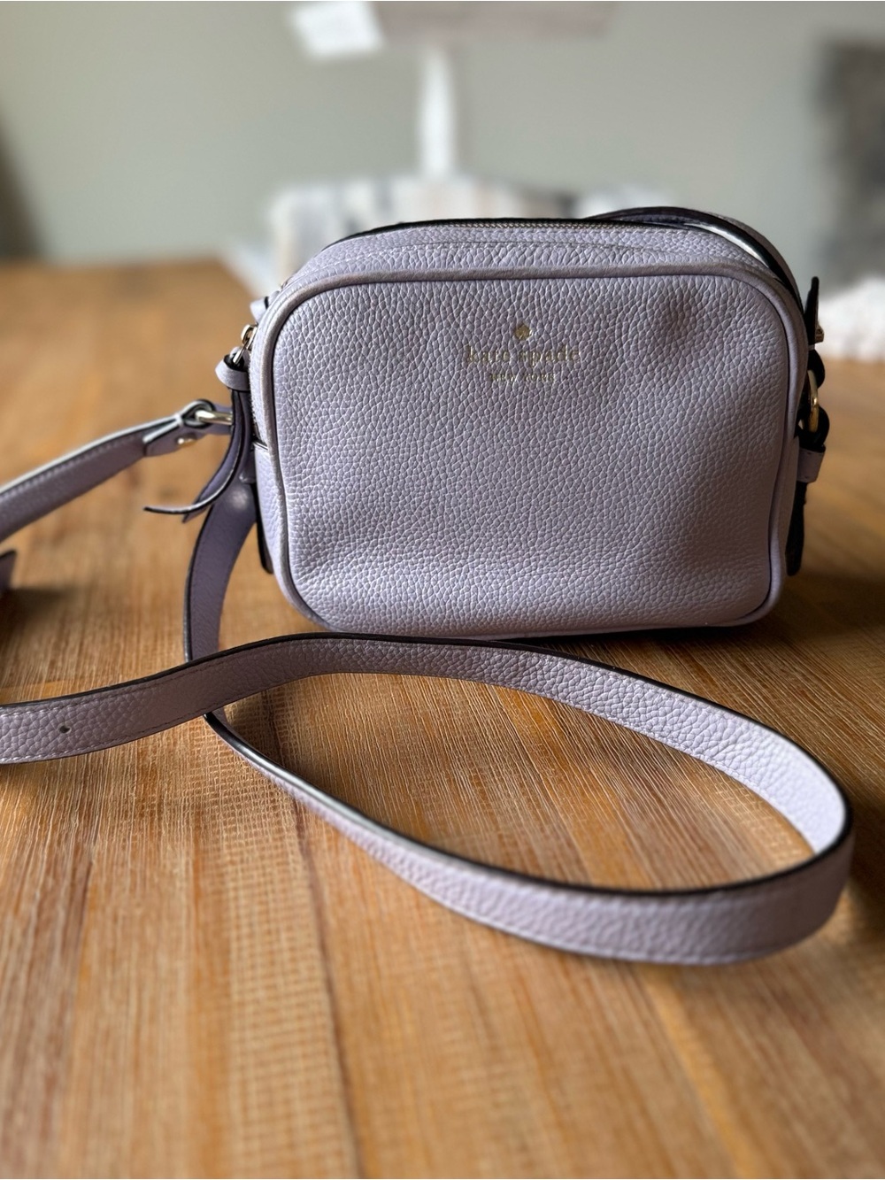 kate spade Lilac Pebbled Leather Camera Bag with Gold Logo